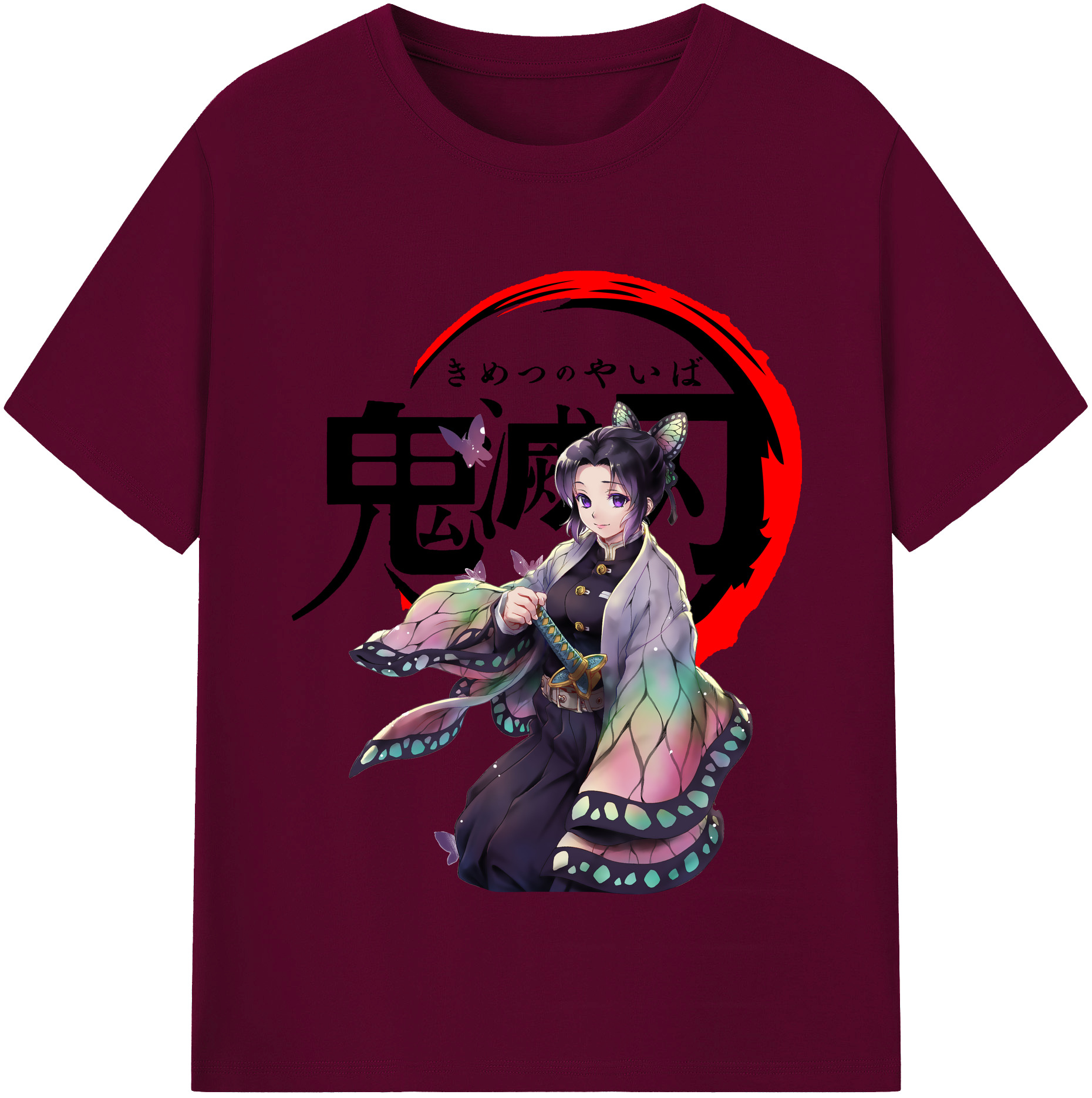 （画像用） 鬼滅の刃（きめつのやいば）蟲柱-胡蝶 しのぶ／こちょう しのぶ Kochou Shinobu レディースカジュアルプリントTシャツ（綿100％）